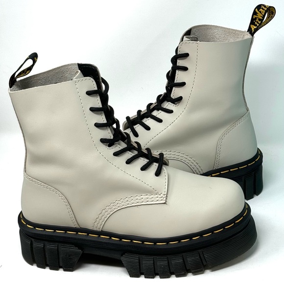 Dr. Martens Audrick Nappa Leather Platforms Boots - Cobblestone Gray Nappa Lux 7 - Picture 8 of 12